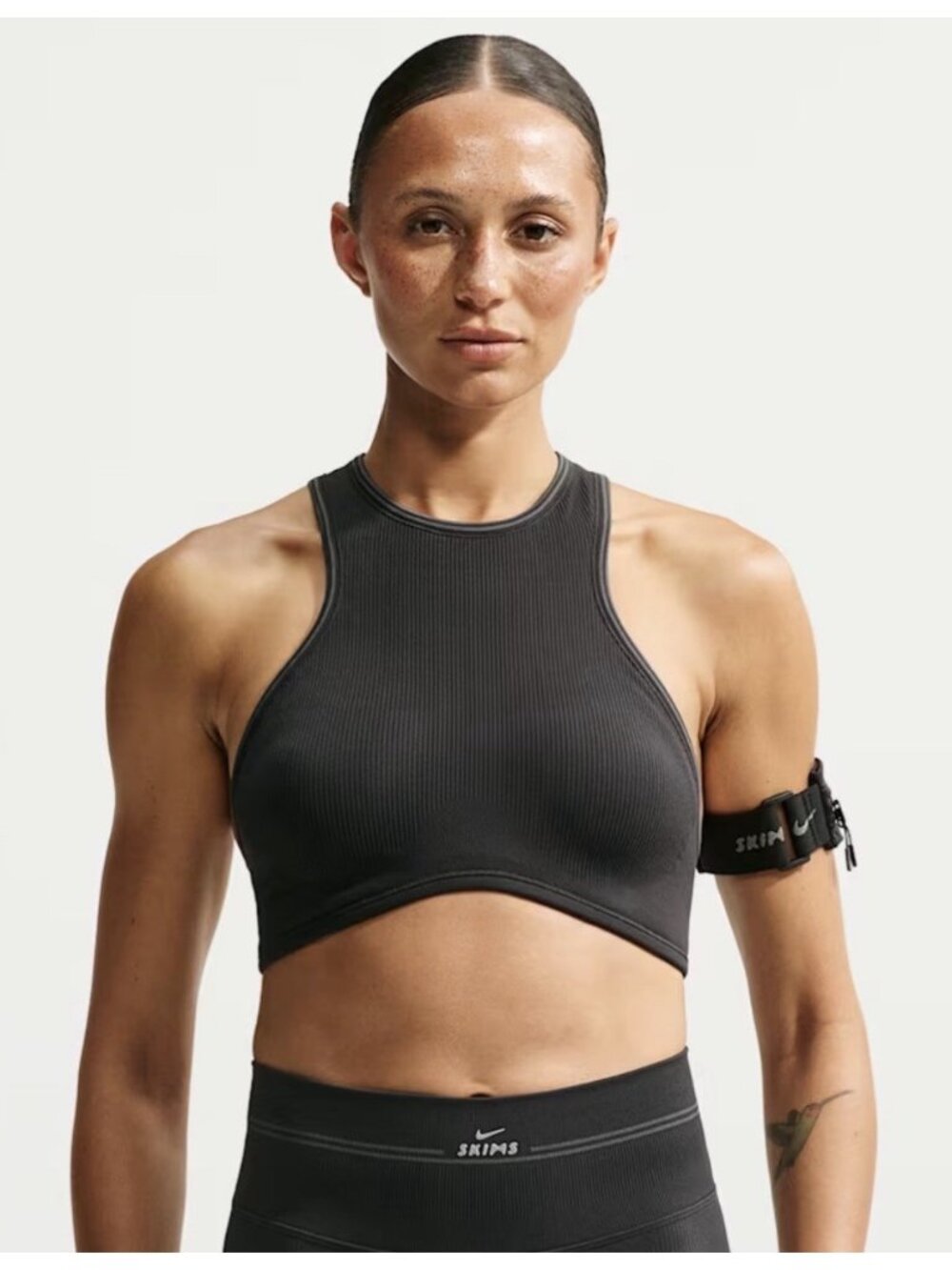 NWT Nike Skims XS Ribbed Seamless Racer Front Women’s Bra Obsidian/Armor Black